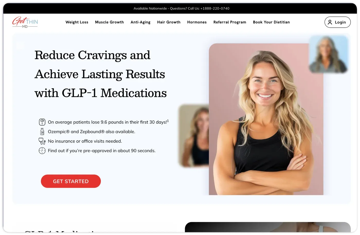 Get Thin landing page hero for GLP-1 weight-loss medication
